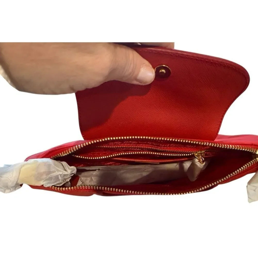 NEW, PRADA Rosso Tessuto Nylon And Saffiano Leather Small Crossbody Bag,